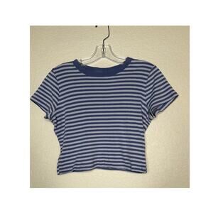 Hollister Dual Purple Stripe Cropped Tee Size Med. 100% Cotton